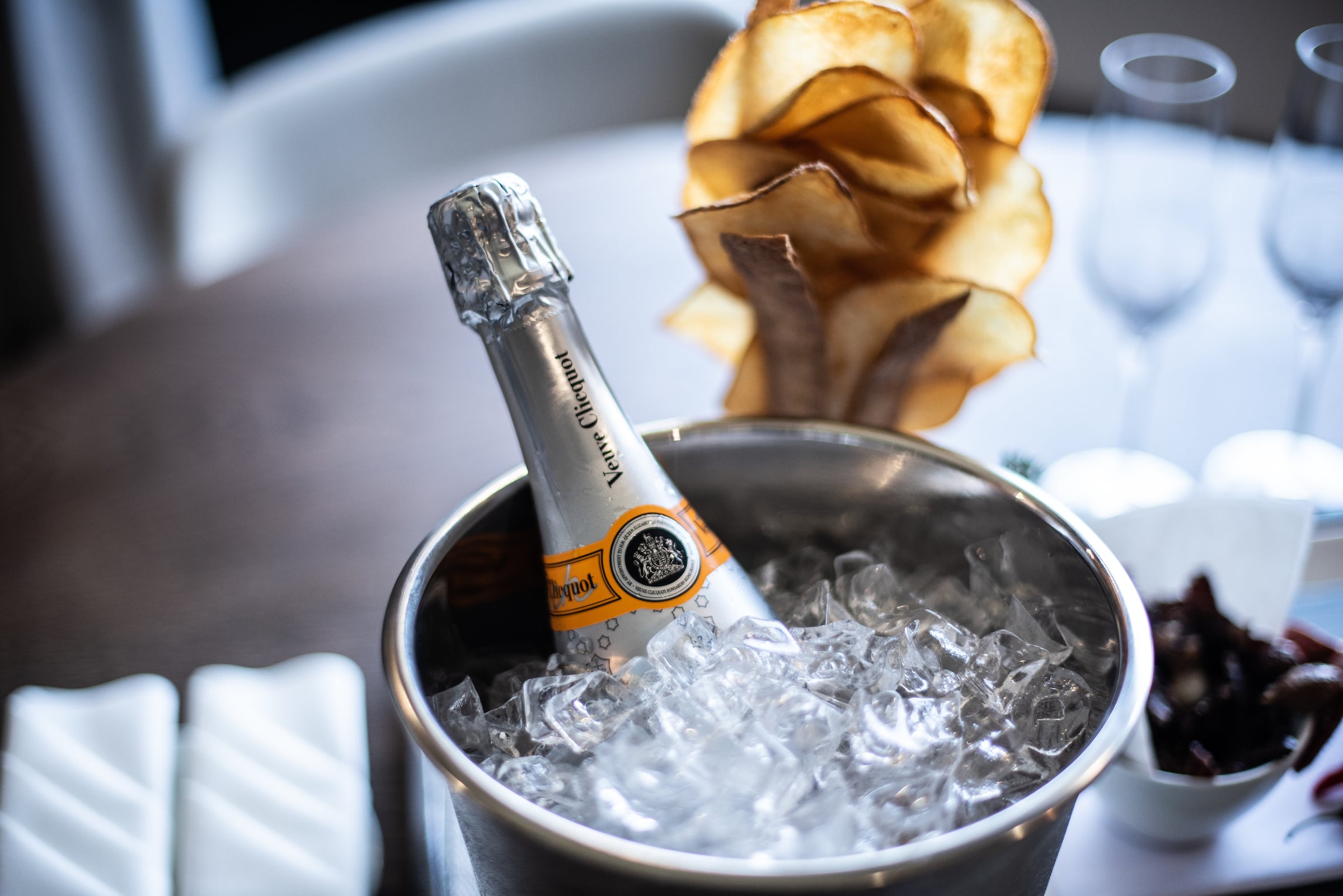 bottle of champagne in ice